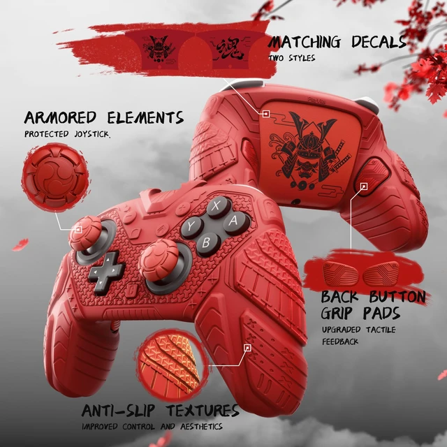 Alt view image 6 of 7 - PlayVital for Nintendo Switch 2 Pro Controller Skin Cover Samurai Armor Edition Silicone Case for Switch 2 Pro Controller with Back Button Caps & Thumb Grip & Sticker, Shockproof - Red