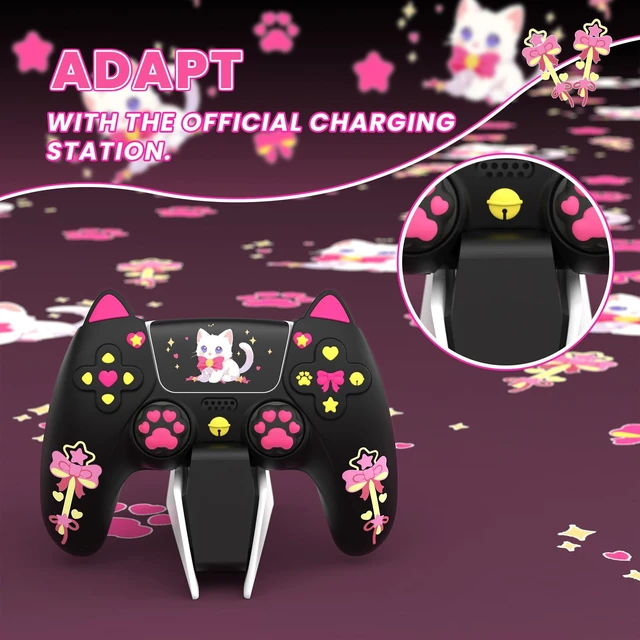 Alt view image 3 of 7 - PlayVital Sweetheart Kitty Silicone Cover for ps5 Controller with 6 Joystick Caps and 6 Sticker, Soft Anti-Slip Full Protection Grip Skin Compatible with ps5 Charging Dock - Black