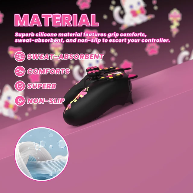 Alt view image 4 of 7 - PlayVital Sweetheart Kitty Silicone Cover for ps5 Controller with 6 Joystick Caps and 6 Sticker, Soft Anti-Slip Full Protection Grip Skin Compatible with ps5 Charging Dock - Black