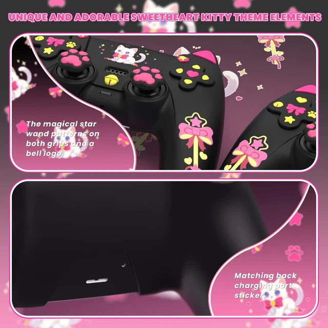 Alt view image 5 of 7 - PlayVital Sweetheart Kitty Silicone Cover for ps5 Controller with 6 Joystick Caps and 6 Sticker, Soft Anti-Slip Full Protection Grip Skin Compatible with ps5 Charging Dock - Black