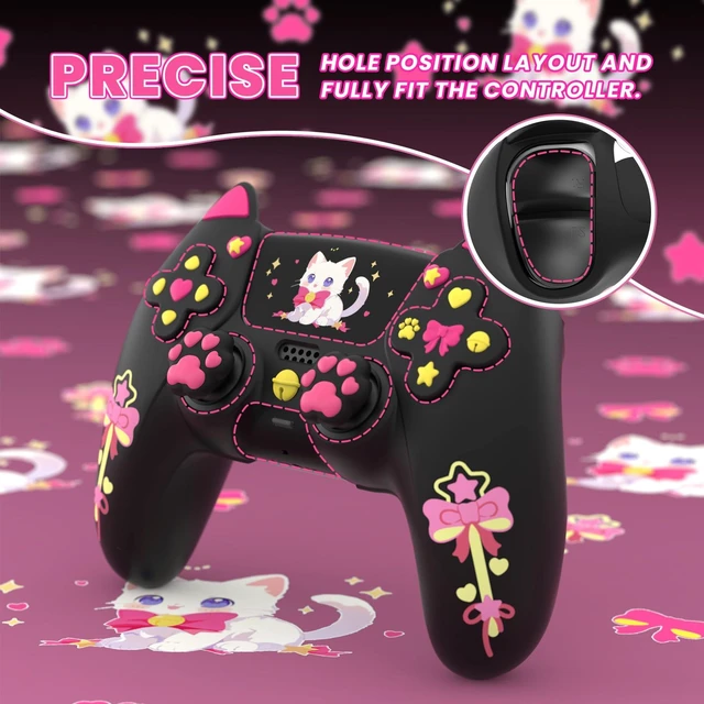 Alt view image 6 of 7 - PlayVital Sweetheart Kitty Silicone Cover for ps5 Controller with 6 Joystick Caps and 6 Sticker, Soft Anti-Slip Full Protection Grip Skin Compatible with ps5 Charging Dock - Black
