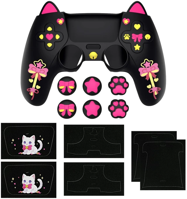 Alt view image 7 of 7 - PlayVital Sweetheart Kitty Silicone Cover for ps5 Controller with 6 Joystick Caps and 6 Sticker, Soft Anti-Slip Full Protection Grip Skin Compatible with ps5 Charging Dock - Black