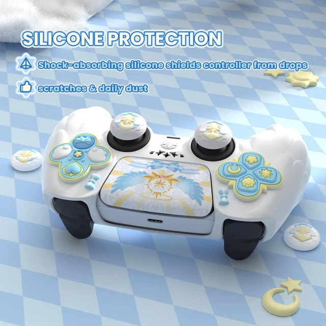Alt view image 6 of 7 - PlayVital Magic Wings Protective Silicone Cover Skin for ps5 Controller Soft Anti-Slip Grip Protector Case for ps5 Controller with Thumbstick Caps & Stickers, Charging Station Compatible - White