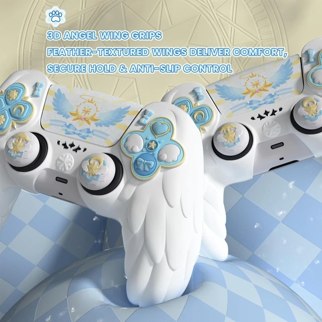 Alt view image 3 of 7 - PlayVital Magic Wings Protective Silicone Cover Skin for ps5 Controller Soft Anti-Slip Grip Protector Case for ps5 Controller with Thumbstick Caps & Stickers, Charging Station Compatible - White
