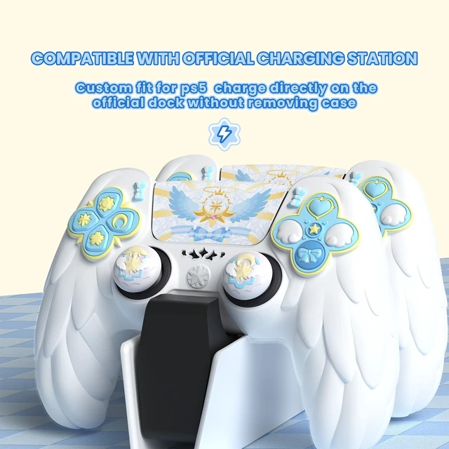 Alt view image 2 of 7 - PlayVital Magic Wings Protective Silicone Cover Skin for ps5 Controller Soft Anti-Slip Grip Protector Case for ps5 Controller with Thumbstick Caps & Stickers, Charging Station Compatible - White