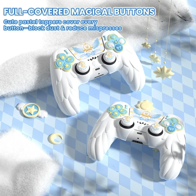 Alt view image 5 of 7 - PlayVital Magic Wings Protective Silicone Cover Skin for ps5 Controller Soft Anti-Slip Grip Protector Case for ps5 Controller with Thumbstick Caps & Stickers, Charging Station Compatible - White