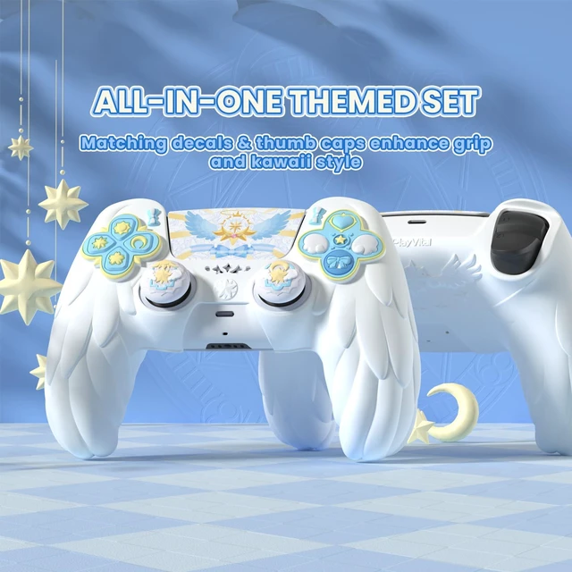 Alt view image 4 of 7 - PlayVital Magic Wings Protective Silicone Cover Skin for ps5 Controller Soft Anti-Slip Grip Protector Case for ps5 Controller with Thumbstick Caps & Stickers, Charging Station Compatible - White