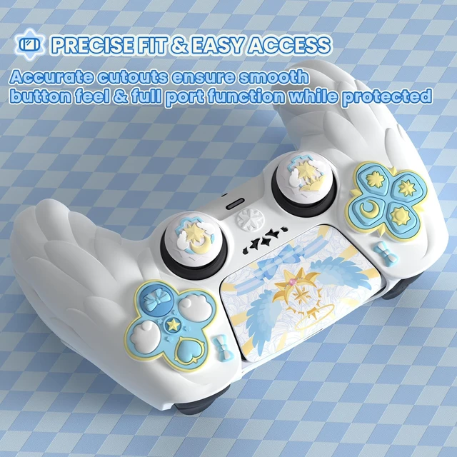 Alt view image 7 of 7 - PlayVital Magic Wings Protective Silicone Cover Skin for ps5 Controller Soft Anti-Slip Grip Protector Case for ps5 Controller with Thumbstick Caps & Stickers, Charging Station Compatible - White