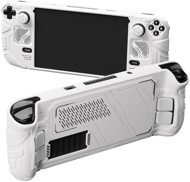 Main image of PlayVital Mecha Protective Case for Steam Deck Anti-Slip Silicone Grip Cover for Steam Deck OLED & LCD | Shockproof Shell with Back Button Enhancement Set & Thumb Grips & Stickers White