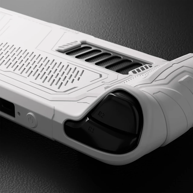 Alt view image 3 of 7 - PlayVital Mecha Protective Case for Steam Deck Anti-Slip Silicone Grip Cover for Steam Deck OLED & LCD | Shockproof Shell with Back Button Enhancement Set & Thumb Grips & Stickers White