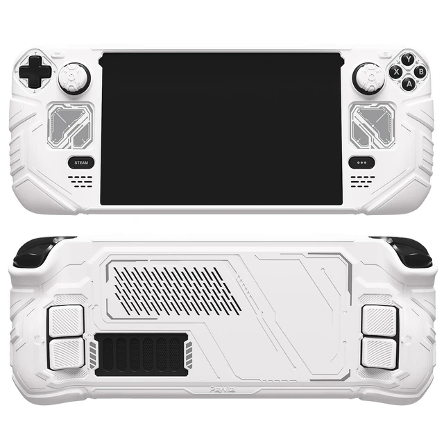 Alt view image 6 of 7 - PlayVital Mecha Protective Case for Steam Deck Anti-Slip Silicone Grip Cover for Steam Deck OLED & LCD | Shockproof Shell with Back Button Enhancement Set & Thumb Grips & Stickers White