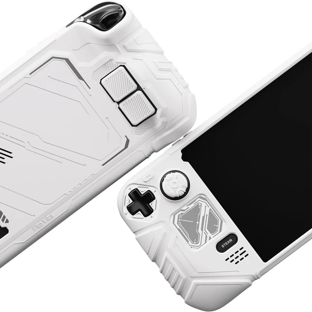 Alt view image 7 of 7 - PlayVital Mecha Protective Case for Steam Deck Anti-Slip Silicone Grip Cover for Steam Deck OLED & LCD | Shockproof Shell with Back Button Enhancement Set & Thumb Grips & Stickers White