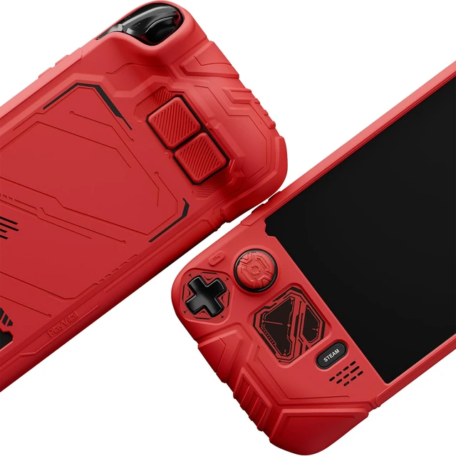 Alt view image 7 of 7 - PlayVital Mecha Protective Case for Steam Deck Anti-Slip Silicone Grip Cover for Steam Deck OLED & LCD | Shockproof Shell with Back Button Enhancement Set & Thumb Grips & Stickers Red