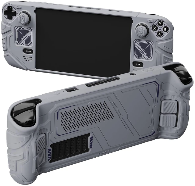 Main image of PlayVital Mecha Protective Case for Steam Deck Anti-Slip Silicone Grip Cover for Steam Deck OLED & LCD | Shockproof Shell with Back Button Enhancement Set & Thumb Grips & Stickers Gray