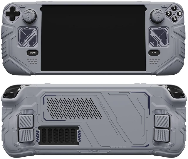 Alt view image 6 of 7 - PlayVital Mecha Protective Case for Steam Deck Anti-Slip Silicone Grip Cover for Steam Deck OLED & LCD | Shockproof Shell with Back Button Enhancement Set & Thumb Grips & Stickers Gray