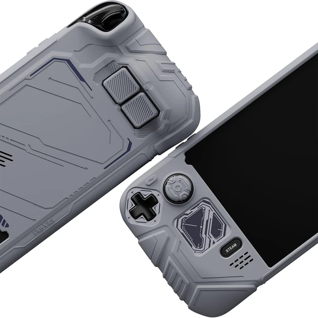 Alt view image 7 of 7 - PlayVital Mecha Protective Case for Steam Deck Anti-Slip Silicone Grip Cover for Steam Deck OLED & LCD | Shockproof Shell with Back Button Enhancement Set & Thumb Grips & Stickers Gray