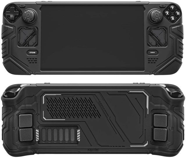 Alt view image 6 of 7 - PlayVital Mecha Protective Case for Steam Deck Anti-Slip Silicone Grip Cover for Steam Deck OLED & LCD | Shockproof Shell with Back Button Enhancement Set & Thumb Grips & Stickers Black