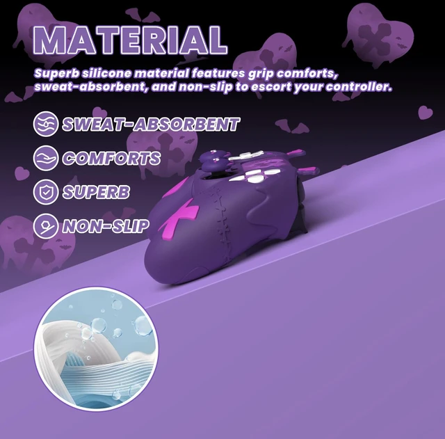 Alt view image 4 of 7 - PlayVital Gothic Imp Series Cute Silicone Case for ps5 Controller with 4 Thumb Grips and 6 Stickers, Anti-Slip Silicone Skin Cover, Compatible with ps5 Charging Station, Purple