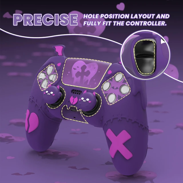 Alt view image 6 of 7 - PlayVital Gothic Imp Series Cute Silicone Case for ps5 Controller with 4 Thumb Grips and 6 Stickers, Anti-Slip Silicone Skin Cover, Compatible with ps5 Charging Station, Purple