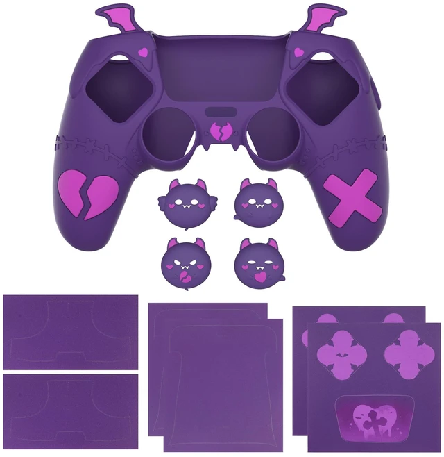 Alt view image 7 of 7 - PlayVital Gothic Imp Series Cute Silicone Case for ps5 Controller with 4 Thumb Grips and 6 Stickers, Anti-Slip Silicone Skin Cover, Compatible with ps5 Charging Station, Purple