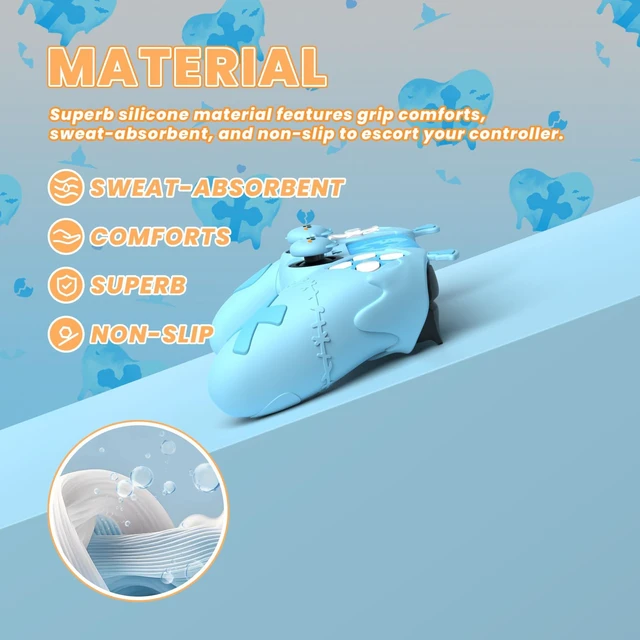 Alt view image 4 of 7 - PlayVital Gothic Imp Series Cute Silicone Case for ps5 Controller with 4 Thumb Grips and 6 Stickers, Anti-Slip Silicone Skin Cover, Compatible with ps5 Charging Station, Aqua Blue