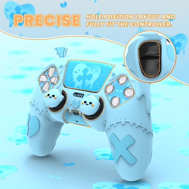 Alt view image 6 of 7 - PlayVital Gothic Imp Series Cute Silicone Case for ps5 Controller with 4 Thumb Grips and 6 Stickers, Anti-Slip Silicone Skin Cover, Compatible with ps5 Charging Station, Aqua Blue