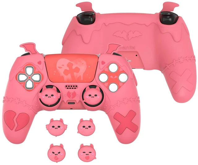 Main image of PlayVital Gothic Imp Series Cute Silicone Case for ps5 Controller with 4 Thumb Grips and 6 Stickers, Anti-Slip Silicone Skin Cover, Compatible with ps5 Charging Station, Peach Pink