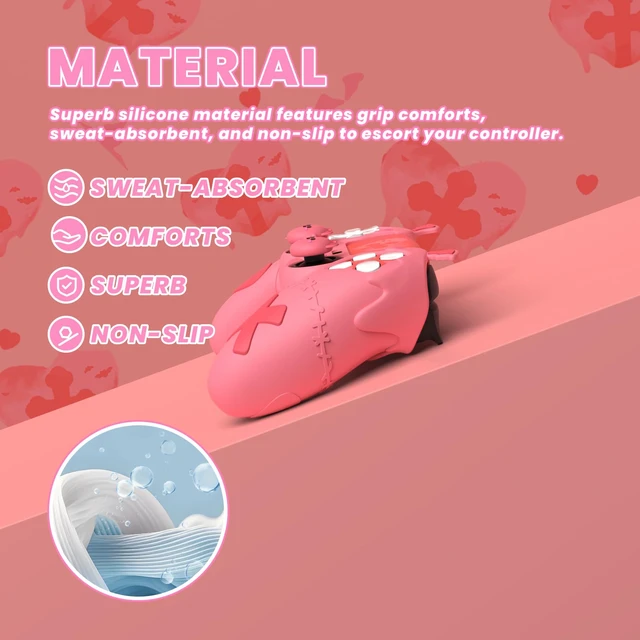 Alt view image 4 of 7 - PlayVital Gothic Imp Series Cute Silicone Case for ps5 Controller with 4 Thumb Grips and 6 Stickers, Anti-Slip Silicone Skin Cover, Compatible with ps5 Charging Station, Peach Pink