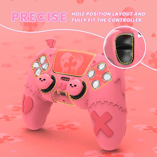Alt view image 6 of 7 - PlayVital Gothic Imp Series Cute Silicone Case for ps5 Controller with 4 Thumb Grips and 6 Stickers, Anti-Slip Silicone Skin Cover, Compatible with ps5 Charging Station, Peach Pink