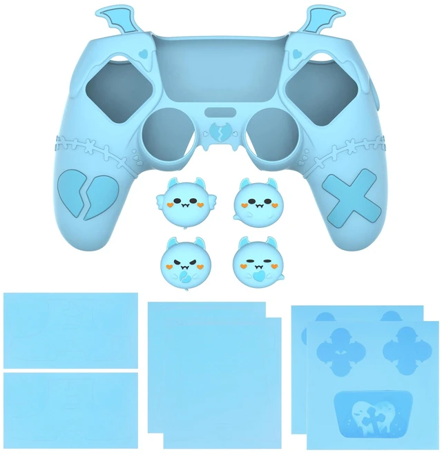 Alt view image 7 of 7 - PlayVital Gothic Imp Series Cute Silicone Case for ps5 Controller with 4 Thumb Grips and 6 Stickers, Anti-Slip Silicone Skin Cover, Compatible with ps5 Charging Station, Aqua Blue