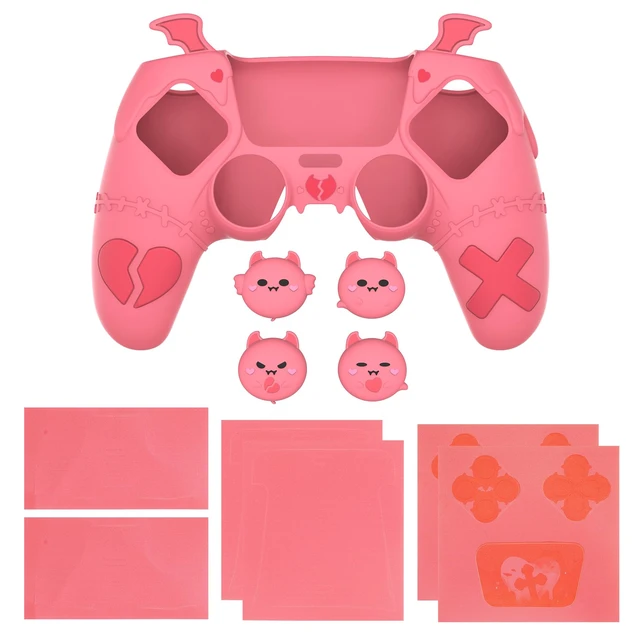 Alt view image 7 of 7 - PlayVital Gothic Imp Series Cute Silicone Case for ps5 Controller with 4 Thumb Grips and 6 Stickers, Anti-Slip Silicone Skin Cover, Compatible with ps5 Charging Station, Peach Pink