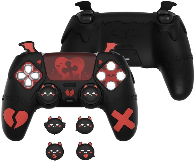 Main image of PlayVital Gothic Imp Series Cute Silicone Case for ps5 Controller with 4 Thumb Grips and 6 Stickers, Anti-Slip Silicone Skin Cover, Compatible with ps5 Charging Station, Black