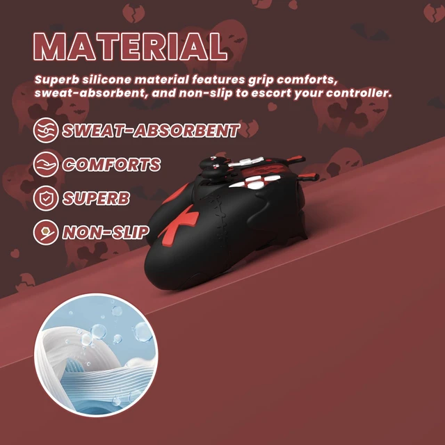 Alt view image 4 of 7 - PlayVital Gothic Imp Series Cute Silicone Case for ps5 Controller with 4 Thumb Grips and 6 Stickers, Anti-Slip Silicone Skin Cover, Compatible with ps5 Charging Station, Black