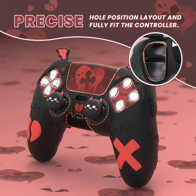 Alt view image 6 of 7 - PlayVital Gothic Imp Series Cute Silicone Case for ps5 Controller with 4 Thumb Grips and 6 Stickers, Anti-Slip Silicone Skin Cover, Compatible with ps5 Charging Station, Black