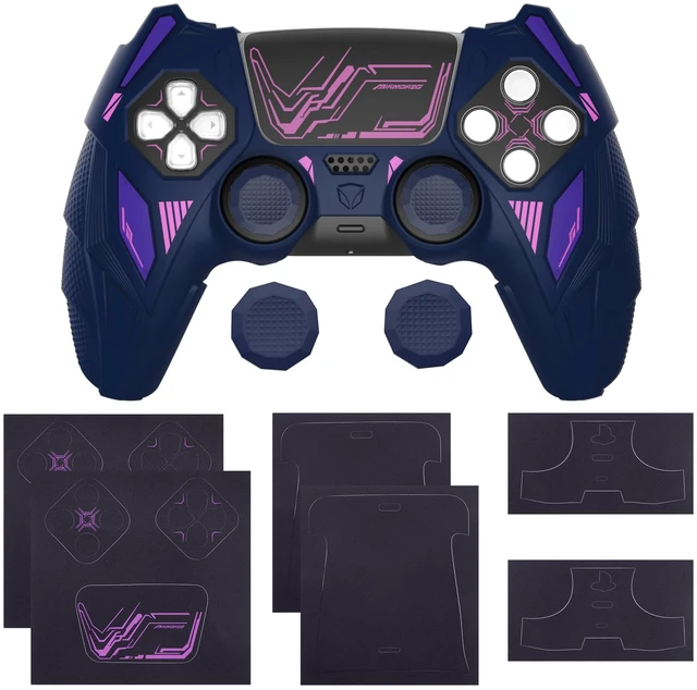 Alt view image 2 of 7 - PlayVital Silicone Skin Set for PS5 Controller - Mecha Rhino Design, Anti-Slip Grip Cover Protector Compatible with Charging Dock, with Thumb Grips & Touchpad Sticker - Midnight Blue Purple