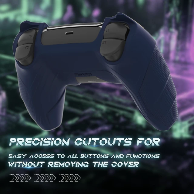 Alt view image 4 of 7 - PlayVital Silicone Skin Set for PS5 Controller - Mecha Rhino Design, Anti-Slip Grip Cover Protector Compatible with Charging Dock, with Thumb Grips & Touchpad Sticker - Midnight Blue Purple
