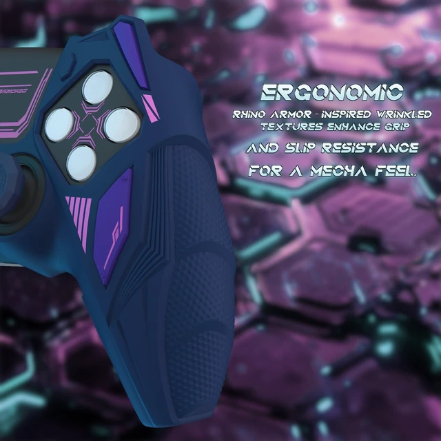 Alt view image 3 of 7 - PlayVital Silicone Skin Set for PS5 Controller - Mecha Rhino Design, Anti-Slip Grip Cover Protector Compatible with Charging Dock, with Thumb Grips & Touchpad Sticker - Midnight Blue Purple