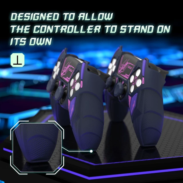 Alt view image 7 of 7 - PlayVital Silicone Skin Set for PS5 Controller - Mecha Rhino Design, Anti-Slip Grip Cover Protector Compatible with Charging Dock, with Thumb Grips & Touchpad Sticker - Midnight Blue Purple