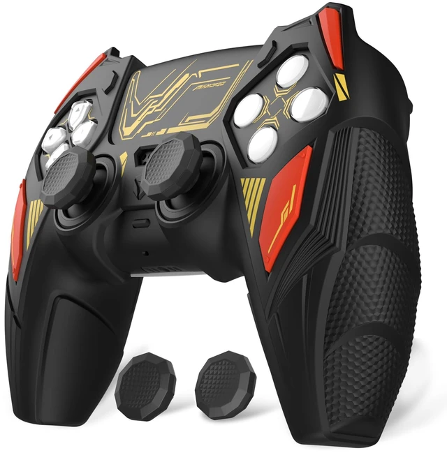 Main image of PlayVital Silicone Skin Set for PS5 Controller - Mecha Rhino Design, Anti-Slip Grip Cover Protector Compatible with Charging Dock, with Thumb Grips & Touchpad Sticker - Black & Caution Red