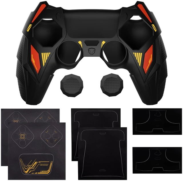 Alt view image 2 of 7 - PlayVital Silicone Skin Set for PS5 Controller - Mecha Rhino Design, Anti-Slip Grip Cover Protector Compatible with Charging Dock, with Thumb Grips & Touchpad Sticker - Black & Caution Red
