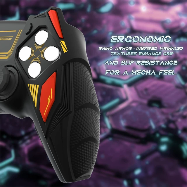 Alt view image 3 of 7 - PlayVital Silicone Skin Set for PS5 Controller - Mecha Rhino Design, Anti-Slip Grip Cover Protector Compatible with Charging Dock, with Thumb Grips & Touchpad Sticker - Black & Caution Red