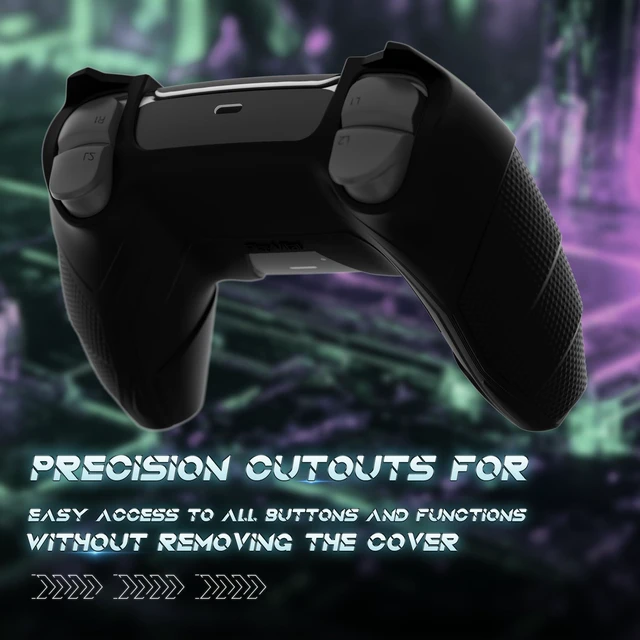 Alt view image 4 of 7 - PlayVital Silicone Skin Set for PS5 Controller - Mecha Rhino Design, Anti-Slip Grip Cover Protector Compatible with Charging Dock, with Thumb Grips & Touchpad Sticker - Black & Caution Red