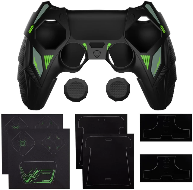 Alt view image 2 of 7 - PlayVital Silicone Skin Set for PS5 Controller - Mecha Rhino Design, Anti-Slip Grip Cover Protector Compatible with Charging Dock, with Thumb Grips & Touchpad Sticker - Black & Green