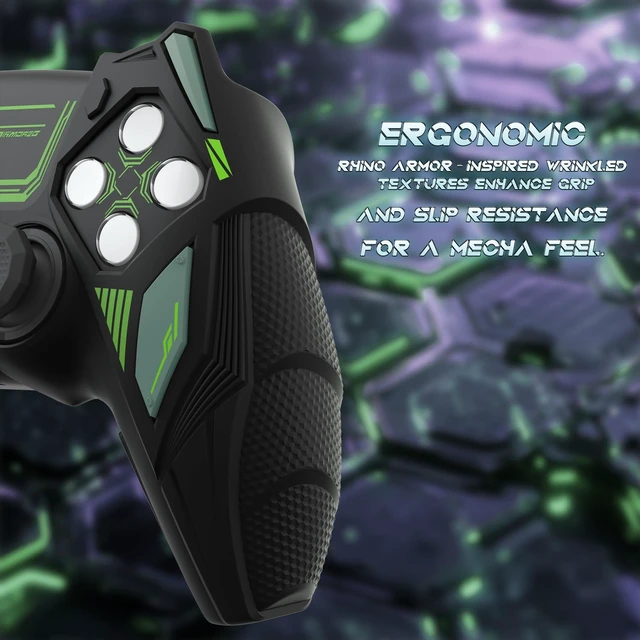 Alt view image 3 of 7 - PlayVital Silicone Skin Set for PS5 Controller - Mecha Rhino Design, Anti-Slip Grip Cover Protector Compatible with Charging Dock, with Thumb Grips & Touchpad Sticker - Black & Green