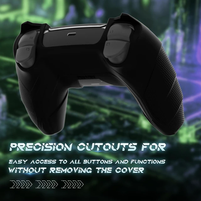Alt view image 4 of 7 - PlayVital Silicone Skin Set for PS5 Controller - Mecha Rhino Design, Anti-Slip Grip Cover Protector Compatible with Charging Dock, with Thumb Grips & Touchpad Sticker - Black & Green