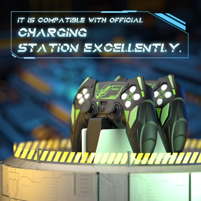 Alt view image 5 of 7 - PlayVital Silicone Skin Set for PS5 Controller - Mecha Rhino Design, Anti-Slip Grip Cover Protector Compatible with Charging Dock, with Thumb Grips & Touchpad Sticker - Black & Green
