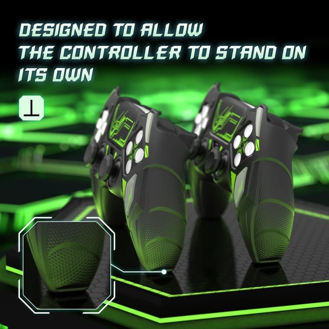 Alt view image 7 of 7 - PlayVital Silicone Skin Set for PS5 Controller - Mecha Rhino Design, Anti-Slip Grip Cover Protector Compatible with Charging Dock, with Thumb Grips & Touchpad Sticker - Black & Green