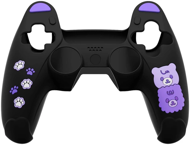 Alt view image 2 of 7 - PlayVital Cute Bear Controller Silicone Case for ps5, Kawaii Controller Cover Compatible with Charging Station, Gamepad Skin Protector for ps5 with Touch Pad Sticker & Thumb Grips - Black & Purple