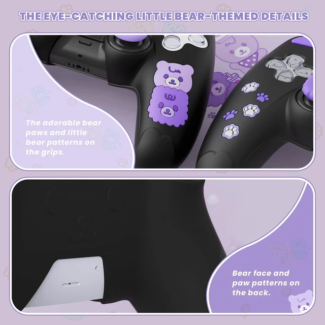 Alt view image 7 of 7 - PlayVital Cute Bear Controller Silicone Case for ps5, Kawaii Controller Cover Compatible with Charging Station, Gamepad Skin Protector for ps5 with Touch Pad Sticker & Thumb Grips - Black & Purple