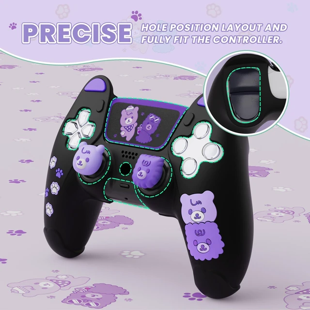 Alt view image 6 of 7 - PlayVital Cute Bear Controller Silicone Case for ps5, Kawaii Controller Cover Compatible with Charging Station, Gamepad Skin Protector for ps5 with Touch Pad Sticker & Thumb Grips - Black & Purple